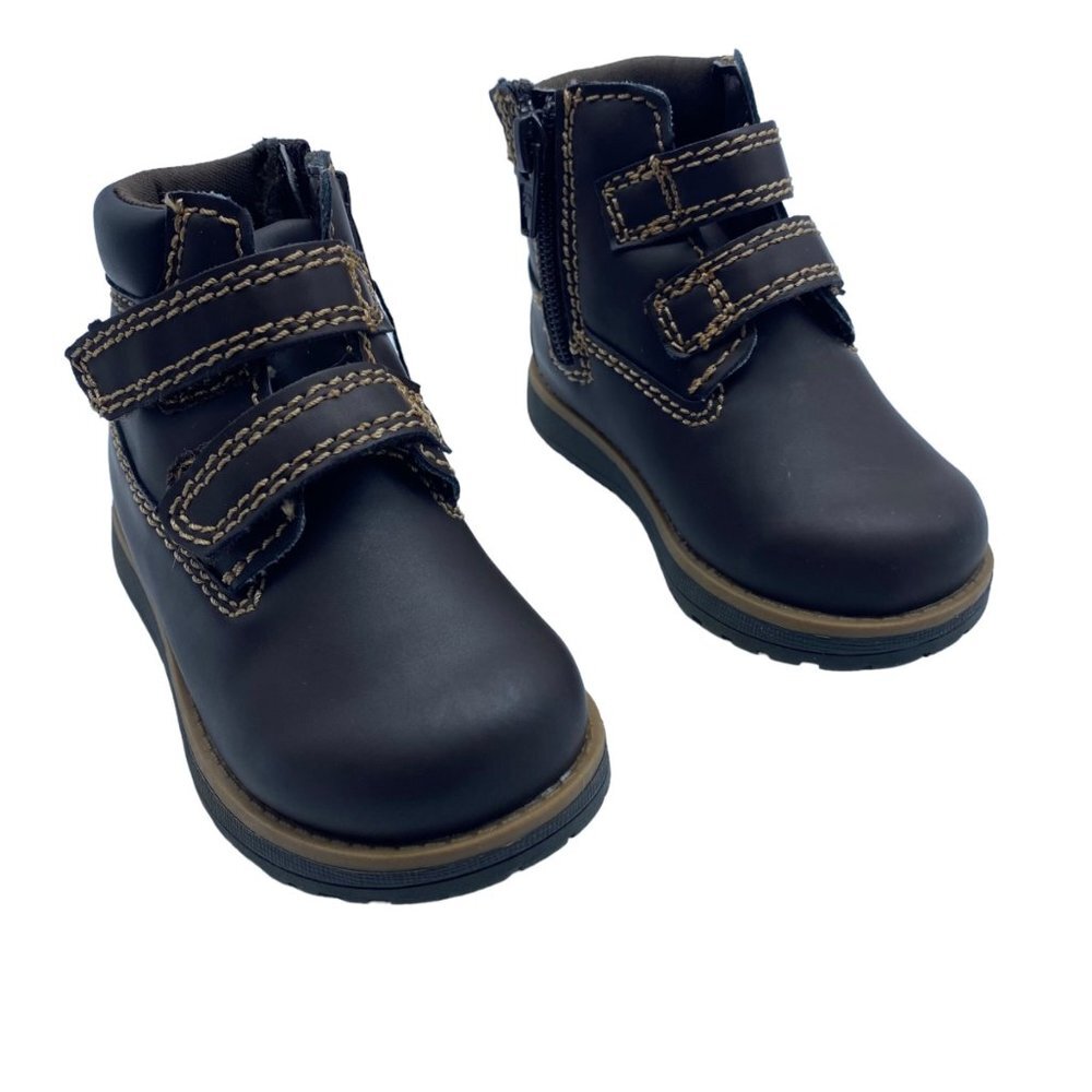 NWT Smart Fit Little Boy Toddler Brown Faux Vegan Leather‎ Adjustable Boots Sz 5